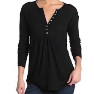 Sweet Romeo Women’s Black Henley Top Long Sleeve Oversized Blouse Tunic XS